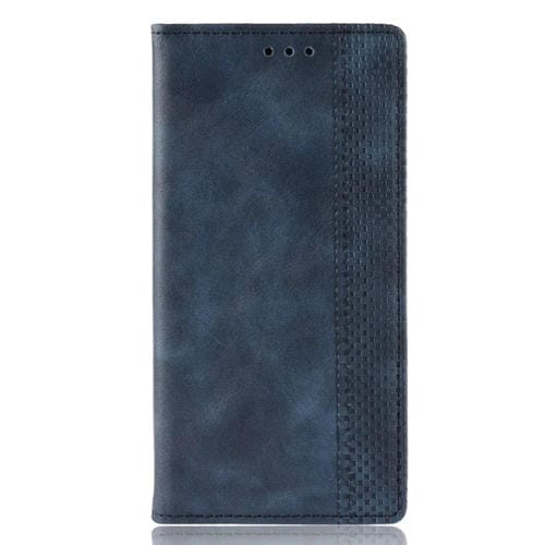 Funda de Cuero con Tapa Horizontal con Textura de Caballo Loco Retro con Hebilla Magnética para Xiaomi Redmi K20 / K20 Pro, con Soporte, Ranuras para Tarjetas y Marco de Fotos (Azul)