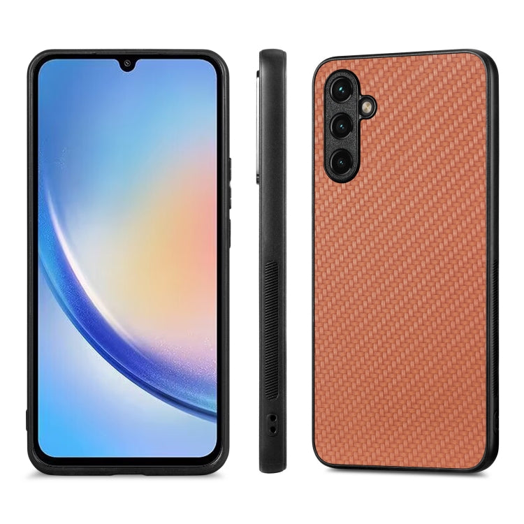 Para Samsung Galaxy A34 5G Funda trasera de cuero con textura de fibra de carbono para teléfono (marrón)