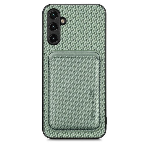 Para Samsung Galaxy A34 5G Tarjeta de cuero de fibra de carbono Magsafe Funda magnética para teléfono (Verde)