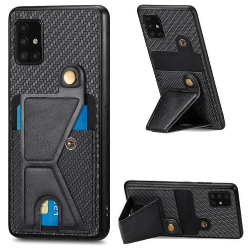 Para Samsung Galaxy A51 5G Cartera de fibra de carbono Flip Card Funda para teléfono con soporte en forma de K (Negro)