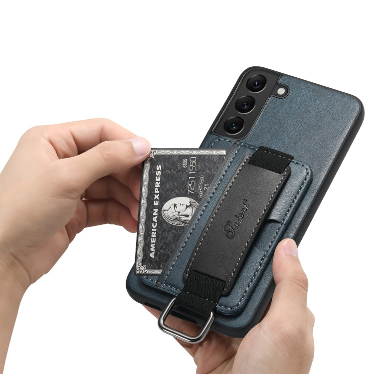 Para Samsung Galaxy S22 5G Suteni H13 Card Wallet Wrist Strap Holder PU Phone Case (Azul)