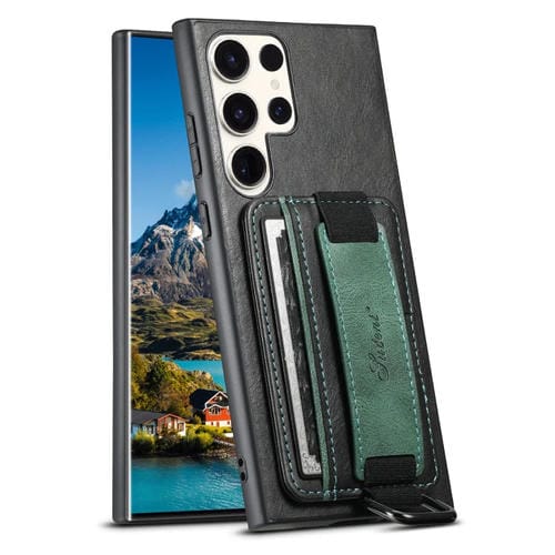 Para Samsung Galaxy S23 Ultra 5G Suteni H13 Cartera con correa para la muñeca Funda para teléfono PU (Negro)