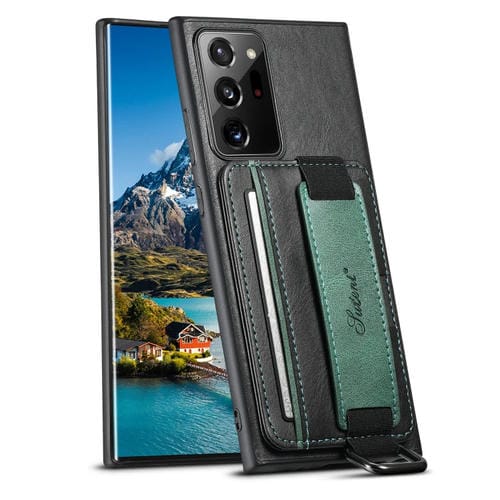 Para Samsung Galaxy Note20 Ultra Suteni H13 Card Wallet Wrist Strap Holder PU Phone Case (Negro)