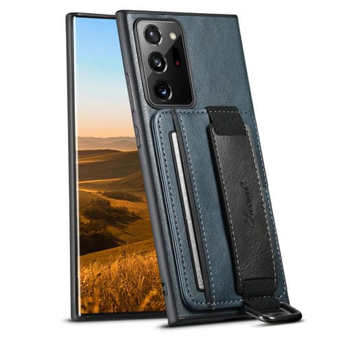 Para Samsung Galaxy Note20 Ultra Suteni H13 Card Wallet Wrist Strap Holder PU Phone Case (Azul)