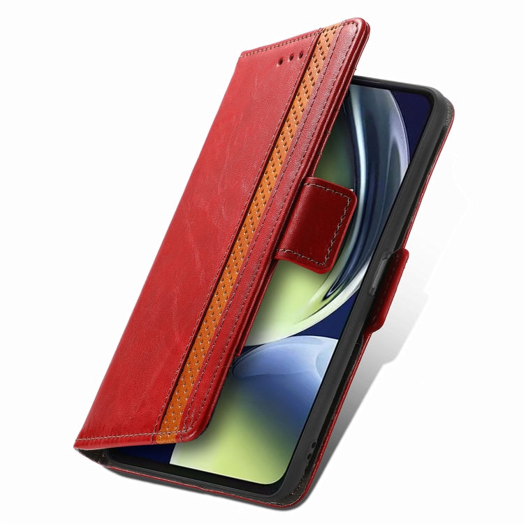 Funda de Cuero Caseneo Splicing con Hebilla Magnética Dual para OnePlus Nord Ce 3 Lite (Rojo)