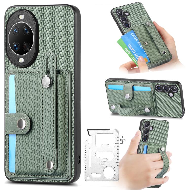 Funda trasera con correa para Huawei nova 14 Pro, soporte para tarjetas, billetera y cuchillo (verde)