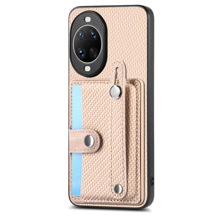 Funda trasera para Huawei nova 14 Ultra con correa de muñeca, soporte para tarjetas, billetera y cuchillo (caqui)
