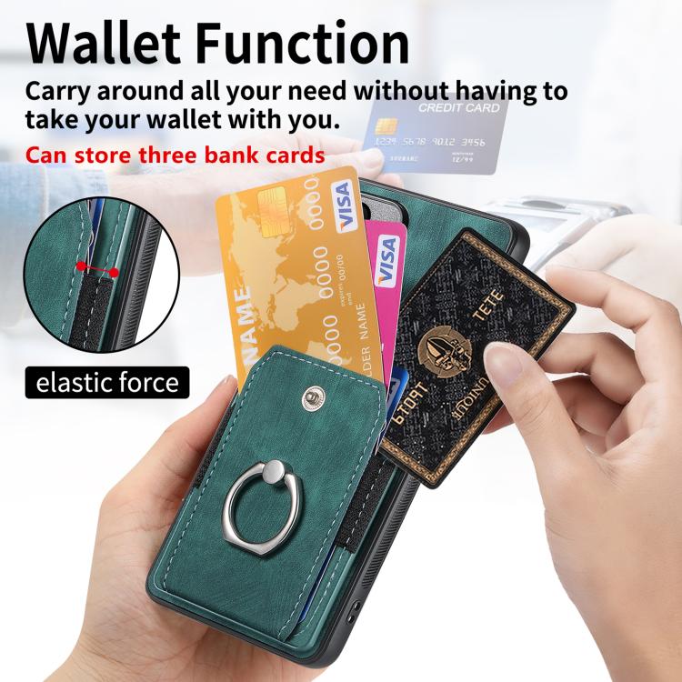 Funda tipo cartera con anillo y tarjetero para Samsung Galaxy S24 FE 5G, estilo retro, con tacto de piel (verde)