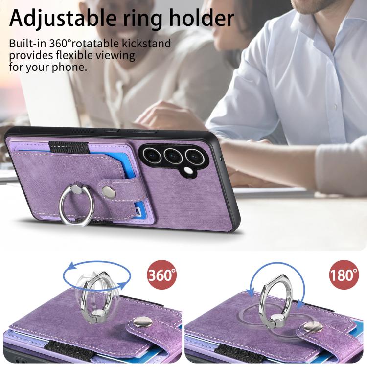 Funda tipo cartera con anillo y tarjetero para Samsung Galaxy S24 FE 5G, estilo retro, con tacto de piel (morado)