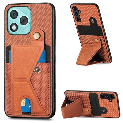 Funda de fibra de carbono con tarjetero y soporte en forma de K para Honor 400 Lite (marrón)