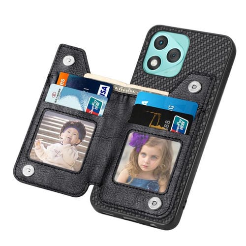 Funda tipo cartera con cremallera horizontal y tapa de fibra de carbono para Honor 400 Lite (negro)