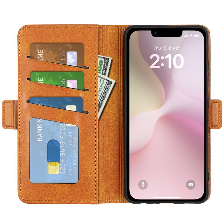 Funda de Cuero con Tapa Horizontal y Hebilla Magnética Doble Cara para iPhone 16E (Amarillo)