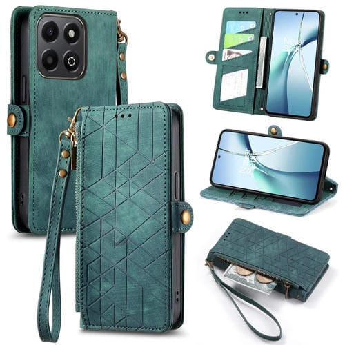 Funda de Cuero con Hebilla Lateral y Cremallera para Honor 200 (Verde)