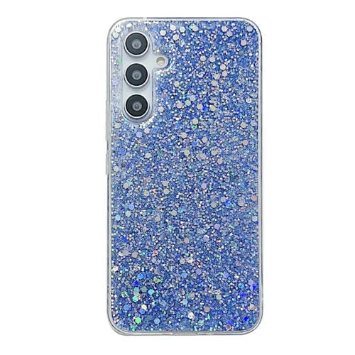 Estuche para teléfono Samsung Galaxy A35 TPU Epoxi con Lentejuelas Brillantes (Azul)