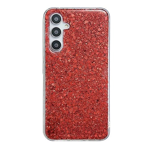 Estuche para Teléfono Samsung Galaxy A55 TPU Epoxi con Lentejuelas Brillantes (Rojo)