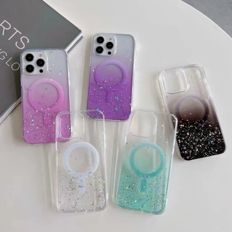 Funda híbrida de TPU transparente con purpurina MagSafe para iPhone 16 Plus (blanca)