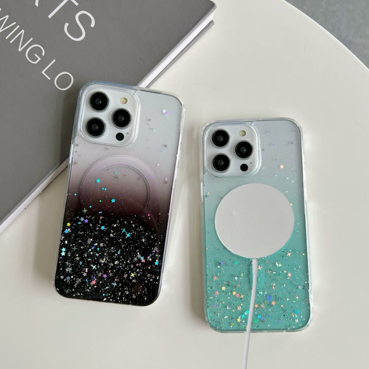 Funda híbrida de TPU transparente con purpurina MagSafe para iPhone 16e (verde)