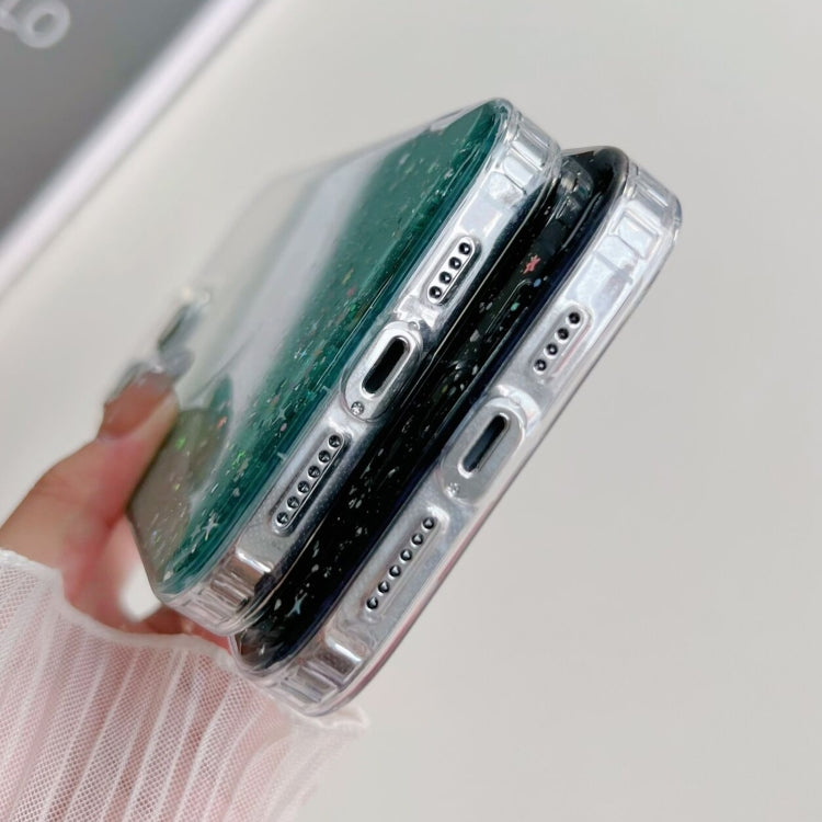 Funda híbrida de TPU transparente con purpurina MagSafe para iPhone 16e (negra)