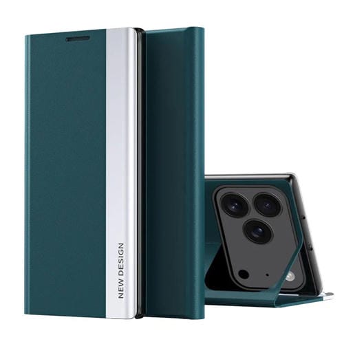 Funda de cuero con adsorción lateral galvanizada para iPhone 17 Pro (verde)