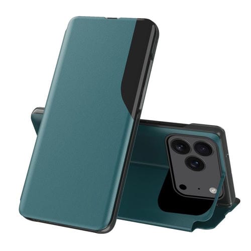 Funda de cuero con tapa y pantalla lateral para iPhone 17 Pro Max (verde)