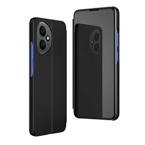 Funda de cuero con tapa horizontal y espejo chapado de 156,5 mm para Honor 400 Global con soporte (negro)