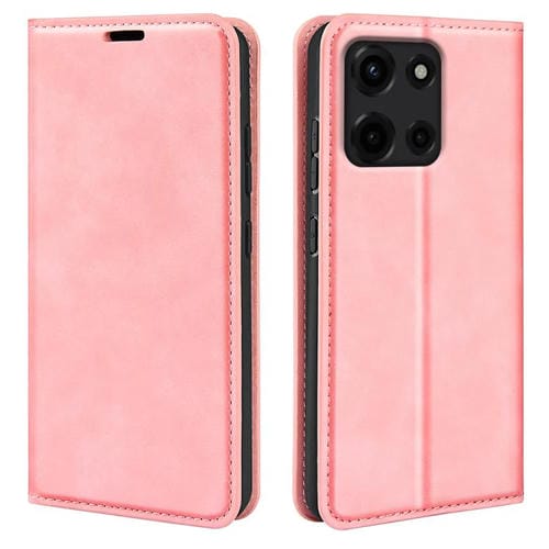 Funda de Cuero con Ventosa Magnética para Motorola Moto G 5G (2025) Retro-Skin (Rosa)