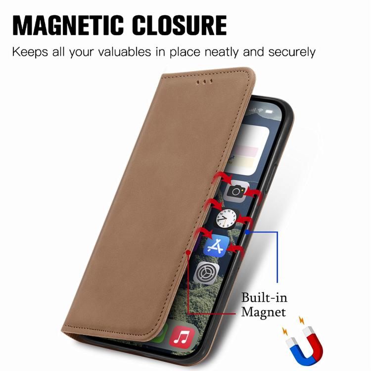Funda de Cuero con Tapa Magnética para iPhone 16E (Marrón)