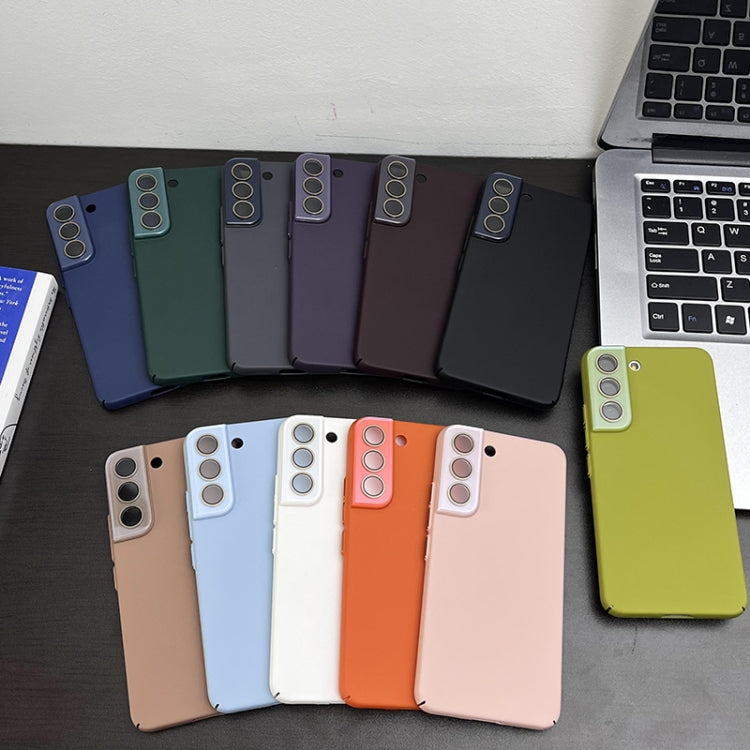Para Samsung Galaxy S22 5G Leather Oil PC Estuche rígido para teléfono con todo incluido (azul oscuro)
