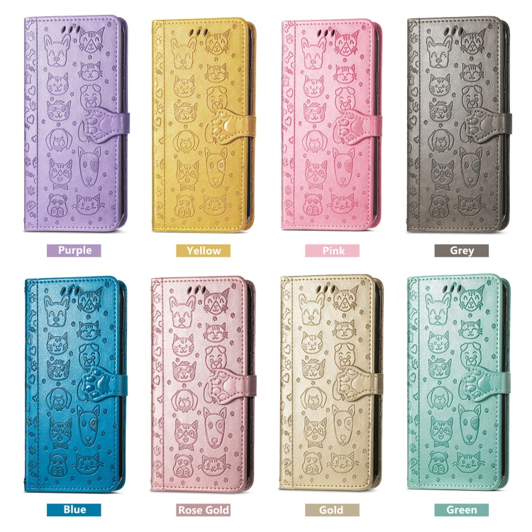 Funda de Piel con Relieve de Gato y Perro para iPhone 16E (Amarilla)