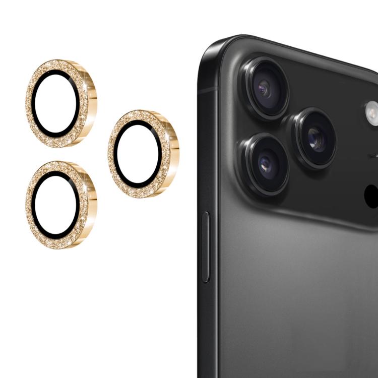ENKAY Hat-Prince - Película de vidrio templado de aleación de aluminio con purpurina para iPhone 17 Pro/17 Pro Max (dorada)