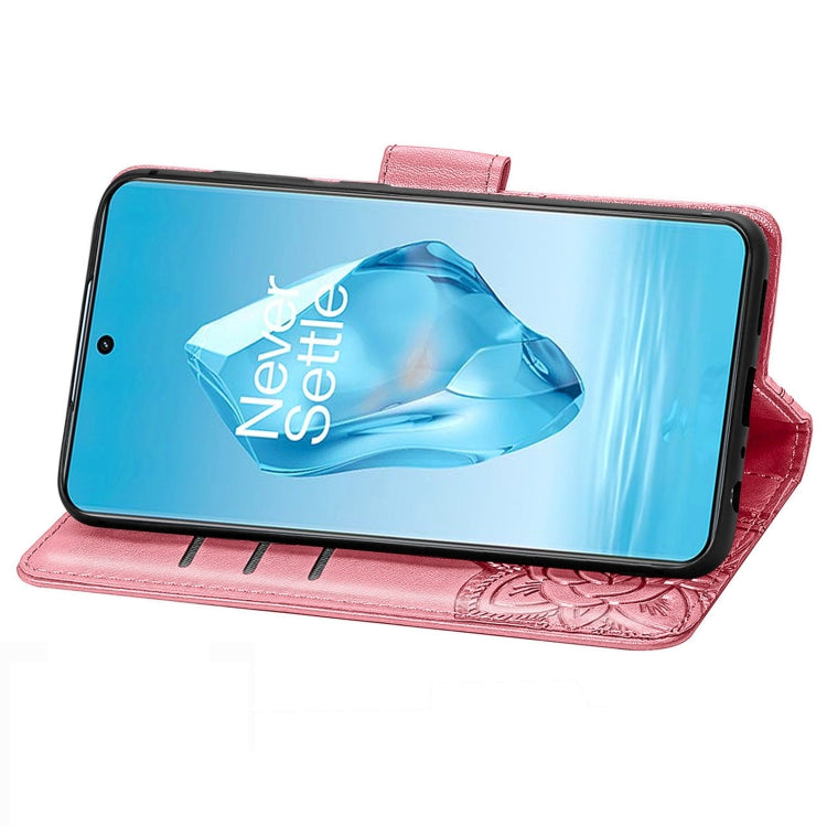 Funda de Cuero para OnePlus Ace 3 Pro con Relieve de Mariposa y Flor (Rosa)