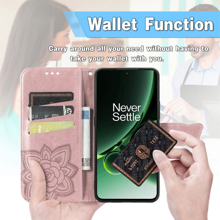 Funda de Cuero con Relieve Mariposa y Flor para OnePlus Ace 3 Pro (Azul)