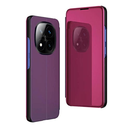 Funda de Cuero con Tapa Horizontal y Espejo Chapado para Xiaomi Redmi Note 14 Pro+ 5G con Soporte (Morado)