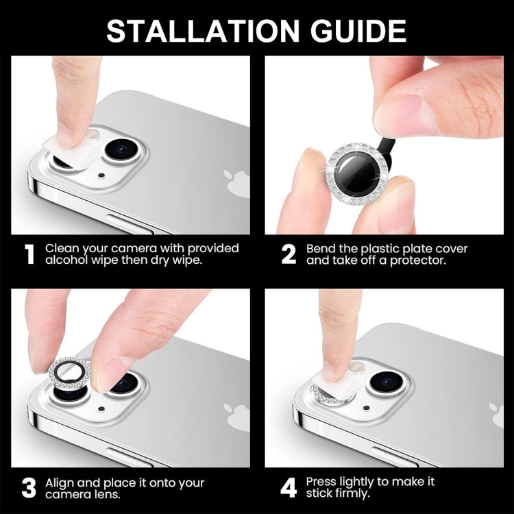 Película completa de vidrio Enkay para iPhone 15/15 Plus anillo de diamante Lente de cámara antirreflectante (Colorido) - MOVILSTORE