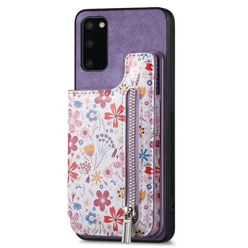 Estuche para Teléfono Samsung Galaxy S20 FE con Billetera y Cremallera Pintada Retro (Púrpura)