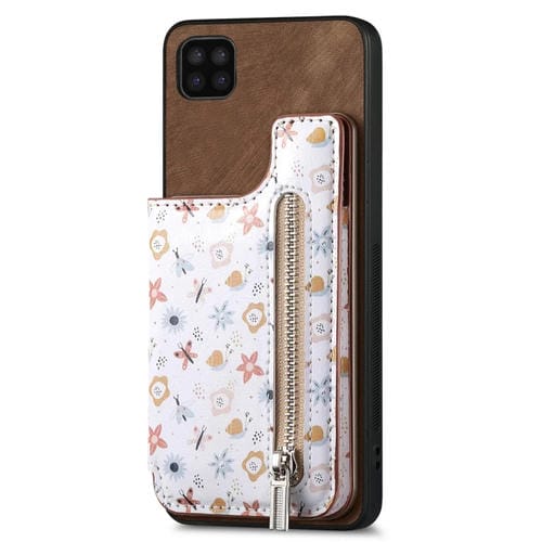 Estuche para teléfono Samsung Galaxy A22 5G con billetera y cremallera pintada retro (Marrón)