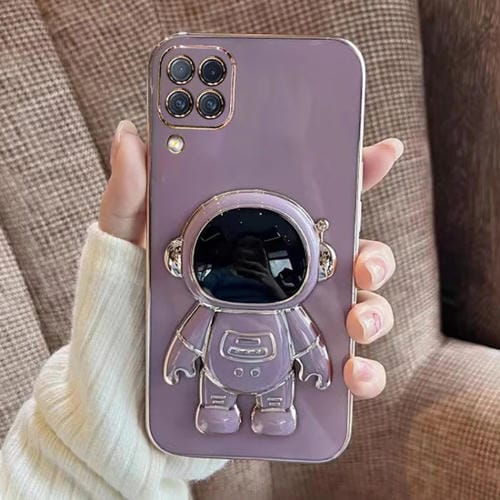 Estuche para Teléfono Samsung Galaxy M53 con Soporte Astronauta de Galvanoplastia (Púrpura)