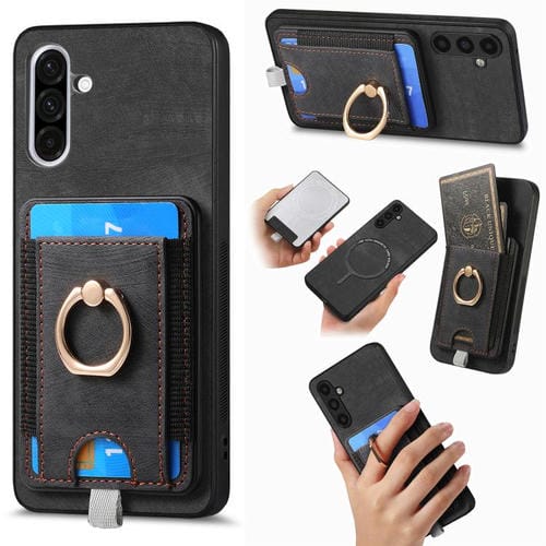 Funda para Teléfono Samsung Galaxy A36 Cuero Diseño Retro Divisible TaRJetero Magnético (Negro)