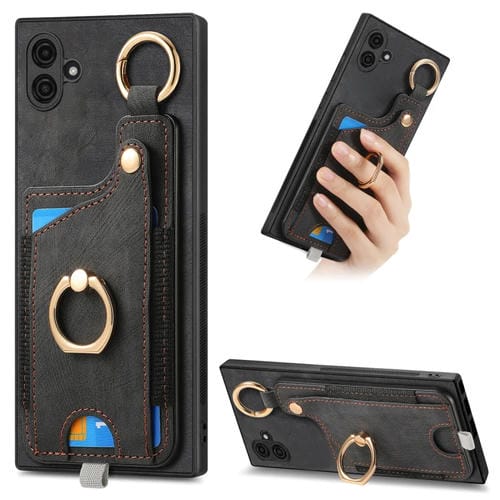 Funda para Teléfono Samsung Galaxy A04E con Bolsa para Tarjeta Anillo y Lazo (Negro)