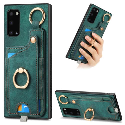 Funda para Teléfono Samsung Galaxy A31 con Bolsa para Tarjeta y Anillo con Lazo para Colgar (Verde)