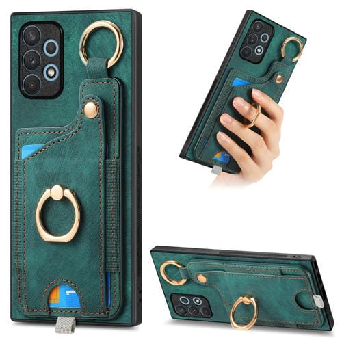 Funda para Teléfono Samsung Galaxy A73 5G con Bolsa para Tarjeta Anillo y Lazo para Colgar (Verde)