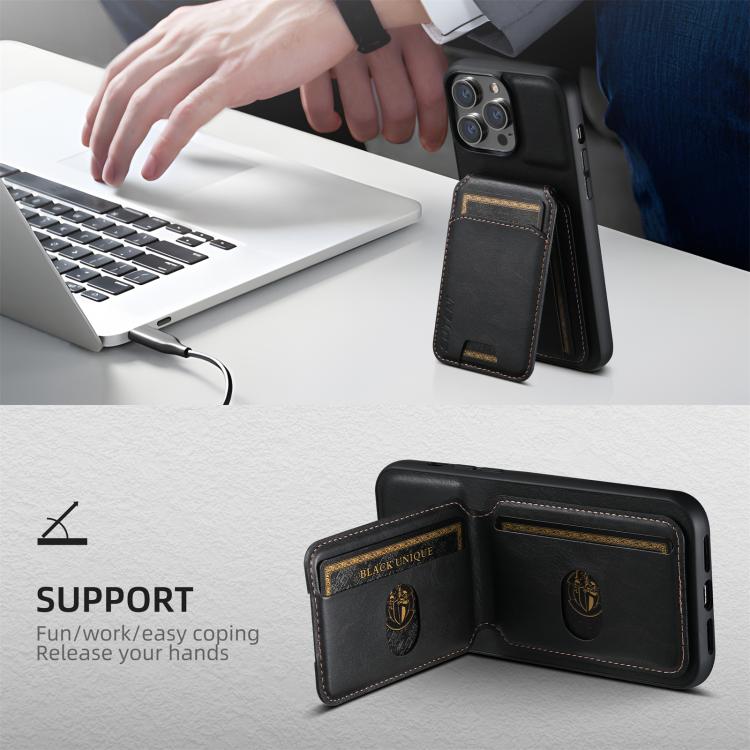 Funda de Cuero para iPhone 16E Suteni H02 Tipo Billetera con Tapa y Soporte (Negra)