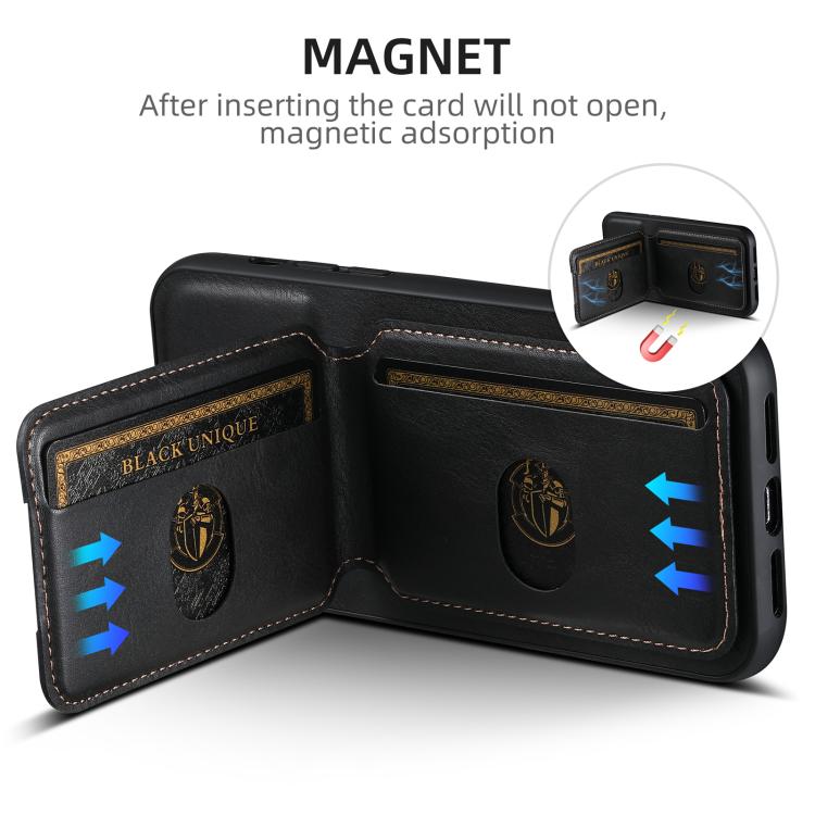Funda de Cuero para iPhone 16E Suteni H02 Tipo Billetera con Tapa y Soporte (Negra)