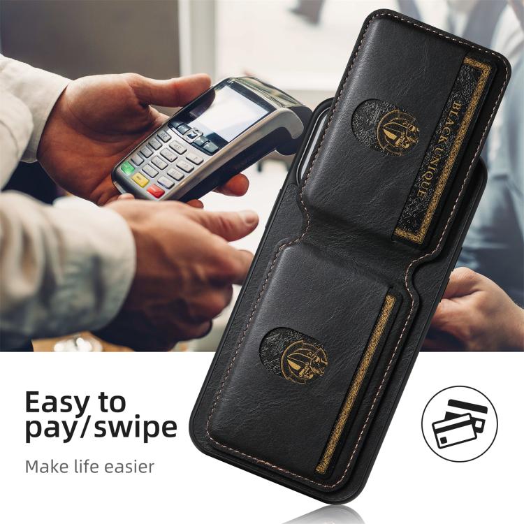 Funda de Cuero para iPhone 16E Suteni H02 Tipo Billetera con Tapa y Soporte (Negra)