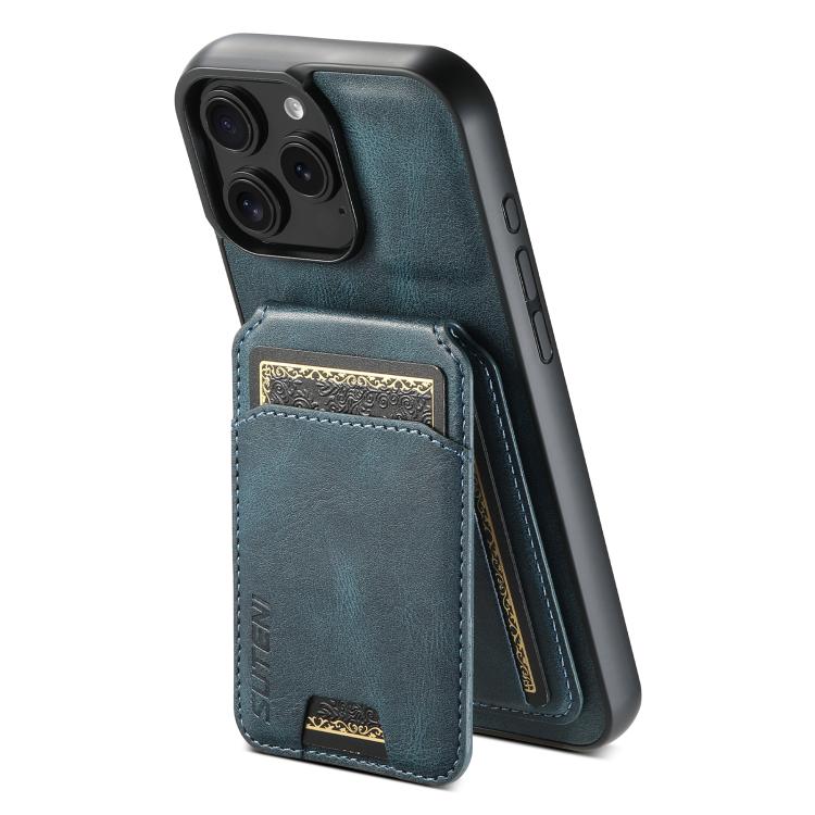 Funda de Cuero Tipo Billetera Suteni H02 para iPhone 16E con Soporte (Azul)
