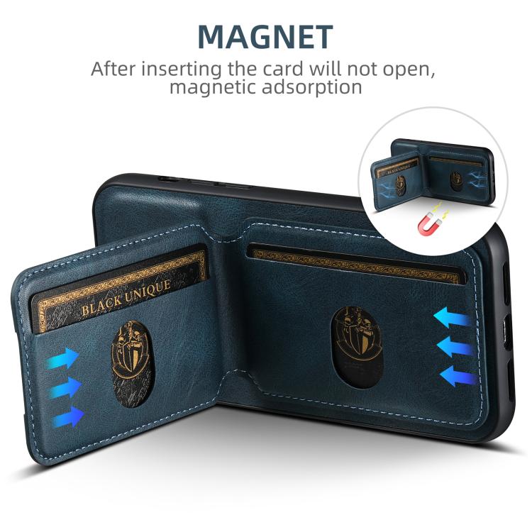 Funda de Cuero Tipo Billetera Suteni H02 para iPhone 16E con Soporte (Azul)