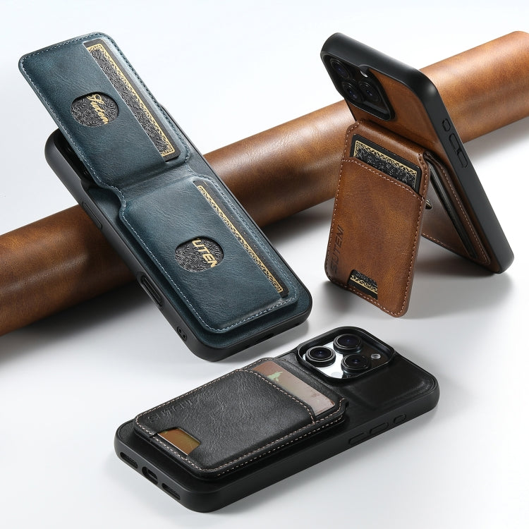 Funda de Cuero para iPhone 16E Suteni H02 Tipo Billetera con Tapa y Soporte (Negra)