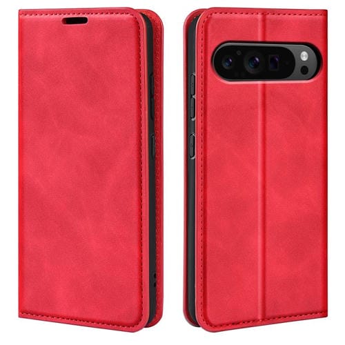 Funda de Cuero con Ventosa Magnética para Google Pixel 9 Pro XL (Roja)