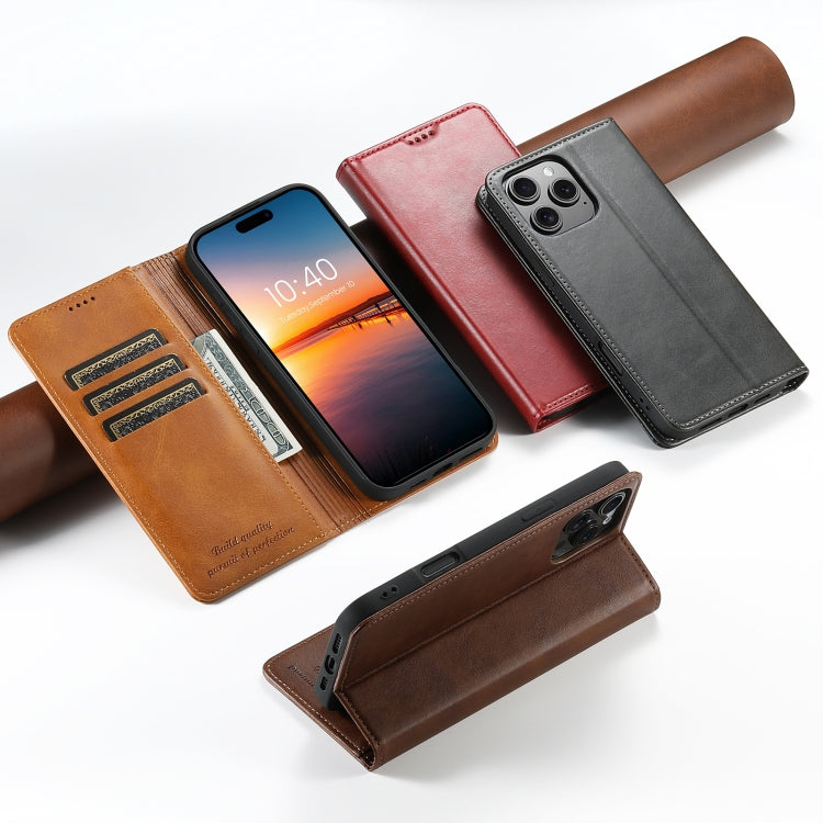 Funda de Piel Suteni con Tapa Horizontal y Textura de Becerro para iPhone 16E (Marrón)