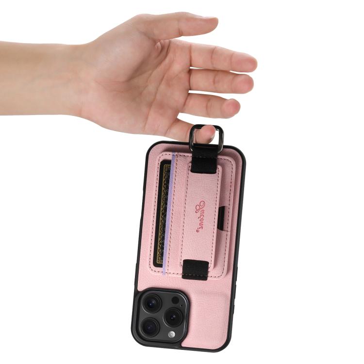 Funda para iPhone 16E Suteni H13 con Correa de Muñeca de Cuero de Lichi (Rosa)